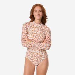 Kostium kąpielowy jednoczęściowy damski Decathlon Dani Graou. Brązowe stroje jednoczęściowe Decathlon, bez wzorów, z elastanu. Za 159.99 zł.