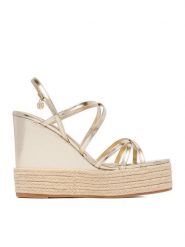 Nine West Sandały CEO-SW25-3 04 Złoty. Żółte sandały damskie Nine West, bez wzorów, z materiału, bez obcasa, na koturnie, bez zapięcia. Za 229.99 zł.