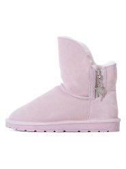 NICEBAY Skórzane botki zimowe "Pompon" w kolorze jasnoróżowym rozmiar: 36. Różowe botki damskie NICEBAY, na zimę, z materiału, bez obcasa, bez zapięcia. Za 162.11 zł.