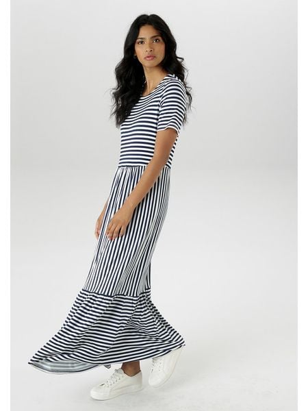 Aniston Sukienka w kolorze granatowo-białym rozmiar: 38. Niebieskie sukienki damskie Aniston, bez wzorów, bez ramiączek. Za 48.16 zł.