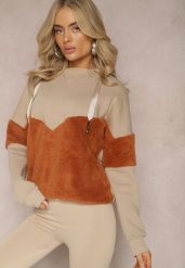 Beżowa Bawełniana Bluza z Kapturem ze Ściągaczami i Polarem Eurynia. Brązowe bluzy damskie Renee, bez wzorów, z bawełny, z kapturem. Za 84.99 zł.
