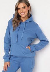 Niebieska Bluza Basic z Kapturem Kasseia. Niebieskie bluzy damskie Born2be, l, bez wzorów, z dzianiny, z kapturem. Za 34.99 zł.