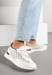 Białe Ażurowe Sneakersy Ozdobione Metalicznymi Wstawkami Sdivane. Białe obuwie sportowe damskie Born2be, z jeansu, bez zapięcia. Za 109.99 zł.