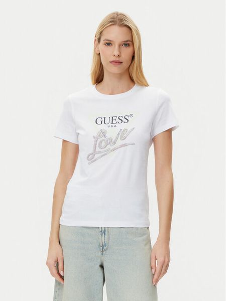 Guess T-Shirt W5GI05 I3Z14 Biały Regular Fit. Białe t-shirty damskie Guess, m, z aplikacjami, z bawełny, bez kołnierzyka. Za 119.99 zł.