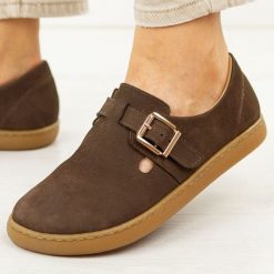 Barefoot czekoladowe skórzane Polskie półbuty damskie Deoni D689. Brązowe półbuty damskie Deoni, na jesień, bez wzorów, z jeansu, bez obcasa, na płaskiej podeszwie, bez zapięcia. Za 429.00 zł.