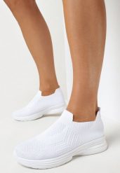 Białe Płaskie Buty Sportowe z Elastyczną Cholewką przed Kostkę Atale. Białe obuwie sportowe casual damskie Born2be, bez zapięcia. Za 54.99 zł.