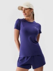 4F T-shirt slim gładki damski - granatowy XL. Niebieskie t-shirty damskie 4F, xl, bez wzorów, z bawełny, bez kołnierzyka. Za 39.99 zł.