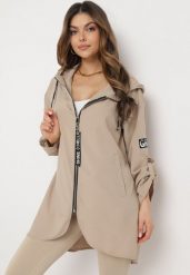 Beżowa Kurtka Oversize Wiatrówka z Kapturem Lafise. Brązowe kurtki damskie Born2be, s, bez wzorów, z kapturem. Za 39.99 zł.