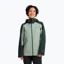 Kurtka przeciwdeszczowa damska Jack Wolfskin Wildbound 2L. Zielone kurtki damskie Jack Wolfskin, l, bez wzorów, z materiału, bez kaptura. Za 675.10 zł.