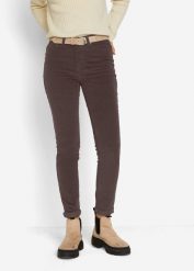Spodnie sztruksowe skinny ze stretchem, z bawełny. Brązowe rurki damskie bonprix, bez wzorów, z bawełny. Za 129.99 zł.