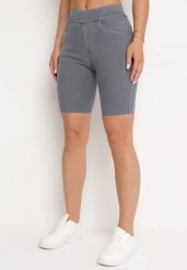 Ciemnoniebieskie Szorty Jeansowe z Gumką w Pasie i Wysokim Stanem Kivolia. Niebieskie szorty damskie Born2be, bez wzorów, z jeansu, z podwyższonym stanem. Za 24.99 zł.