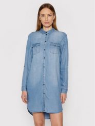 Vero Moda Sukienka jeansowa Silla 10184172 Niebieski Regular Fit. Niebieskie sukienki damskie Vero Moda, bez wzorów, z jeansu, bez ramiączek. Za 139.99 zł.