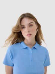 4F Koszulka polo slim damska - granatowa XS. Niebieskie bluzki damskie 4F, xs, bez wzorów, z bawełny, bez kołnierzyka, bez ramiączek. Za 89.99 zł.