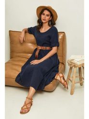 Joséfine Lniana sukienka "Gustav" w kolorze granatowym rozmiar: XL. Niebieskie sukienki damskie Joséfine, bez wzorów, ze lnu, bez ramiączek. Za 195.99 zł.