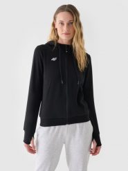 4F Bluza dresowa rozpinana z kapturem damska - czarna M. Czarne bluzy damskie 4F, m, bez wzorów, z bawełny, z kapturem. W wyprzedaży za 99.99 zł.