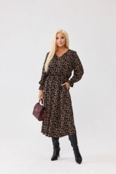 Wiskozowa sukienka Marlen MIDI w geometryczny wzór - z gumką w pasie i kieszeniami PLUS SIZE XXL OVERSIZE JESIEŃ. Czarne sukienki damskie Moda Size Plus Iwanek, bez wzorów, z tkaniny, biznesowe, bez ramiączek. Za 329.90 zł.