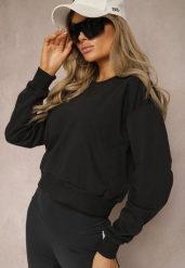 Czarna Bluza z Bawełną ze Ściągaczami przy Rękawach i w Pasie Alberia. Czarne bluzy damskie Renee, l, bez wzorów, z bawełny, bez kaptura. Za 34.99 zł.