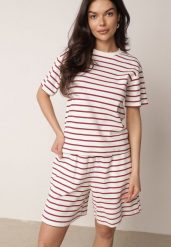 Czerwono-Białe Bawełniane Szorty w Paski z Wysokim Stanem w Stylu Casual Naunea. Białe szorty damskie Born2be, bez wzorów, z bawełny, z podwyższonym stanem. Za 59.99 zł.