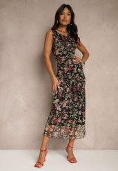 Czarna Sukienka Typu Bodycon w Kwiatowy Wzór Melavela. Czarne sukienki damskie Renee, bez wzorów, klasyczne, bez ramiączek. Za 99.99 zł.