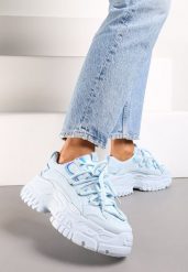 Niebieskie Sneakersy na Grubej Podeszwie z Ozdobnym Sznurowaniem przed Kostkę Mystarie. Niebieskie obuwie sportowe damskie Born2be, przed kostkę, bez zapięcia. Za 99.99 zł.