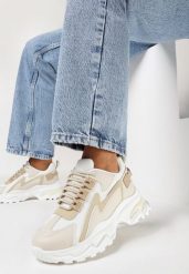 Beżowe Sneakersy na Grubej Podeszwie ze Wstawkami z Animal Print Virala. Brązowe obuwie sportowe damskie Born2be, bez zapięcia. Za 99.99 zł.
