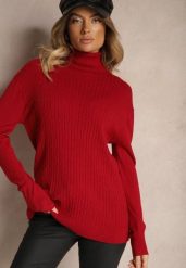 Bordowy Prążkowany Golf z Bawełną o Klasycznym Kroju Inoriaea. Czerwone golfy damskie Renee, uniwersalny, bez wzorów, z bawełny, bez ramiączek. Za 69.99 zł.