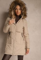 Beżowa Klasyczna Kurtka Parka z Kapturem z Futrem Nalisava. Brązowe parki damskie Renee, l, z dzianiny, z kapturem. Za 319.99 zł.
