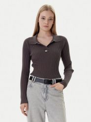 Tommy Jeans Sweter DW0DW22036 Brązowy Slim Fit. Brązowe swetry klasyczne damskie Tommy Jeans, xxs, z bawełny, bez kołnierzyka. Za 369.99 zł.