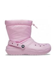 Crocs Kozaki zimowe "Classic Lined Neo Puff" w kolorze jasnoróżowym rozmiar: 38/39. Różowe kozaki damskie Crocs, na zimę, z materiału, bez obcasa, bez zapięcia. Za 166.10 zł.