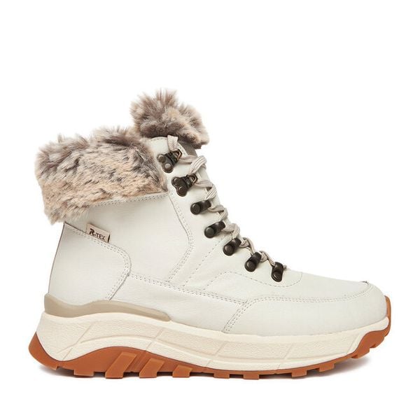 Trzewiki Rieker. Białe botki damskie Rieker, bez obcasa, na płaskiej podeszwie, bez zapięcia. Za 399.99 zł.