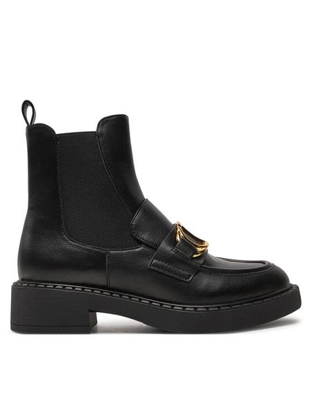 TWINSET Sztyblety 242TCP032 Czarny. Czarne botki damskie Twinset, ze skóry, bez obcasa, na płaskiej podeszwie, bez zapięcia. Za 649.99 zł.