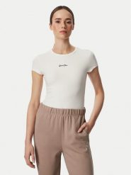 Guess T-Shirt V6YI01 K4258 Kremowy Slim Fit. Białe t-shirty damskie Guess, xl, z aplikacjami, z bawełny, bez kołnierzyka. Za 154.99 zł.