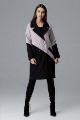 Czarno Beżowy Dwukolorowy Płaszcz Dwurzędowy. Brązowe płaszcze damskie Figl, s, bez wzorów, z materiału, bez kaptura. Za 389.00 zł.
