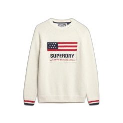 Damski sweter z okrągłym dekoltem Superdry Americana. Białe swetry klasyczne damskie Superdry, na zimę, bez kołnierzyka. Za 353.95 zł.