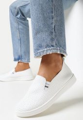 Biało-Szare Tenisówki Wsuwane z Perforacją Isbella. Białe obuwie sportowe damskie Born2be, na lato, bez zapięcia, tenisowe. Za 49.99 zł.