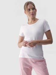 4F T-shirt slim gładki damski - biały XL. Białe t-shirty damskie 4F, xl, bez wzorów, z bawełny, bez kołnierzyka. Za 39.99 zł.