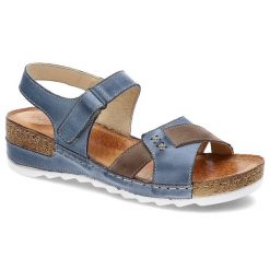 Niebieskie Sandały Wasak Wygodne Skórzane Buty. Niebieskie sandały damskie Wasak, bez wzorów, z jeansu, bez obcasa, bez zapięcia. Za 269.00 zł.