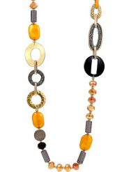 LA CHIQUITA Pozłacany naszyjnik z kryształami i bursztynami - dł. 90 cm rozmiar: onesize. Żółte naszyjniki damskie LA CHIQUITA, z bursztynem, pozłacane. Za 126.15 zł.