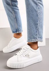 Białe Sneakersy na Grubej Podeszwie z Naturalnej Skóry Tessara. Białe obuwie sportowe damskie Born2be, ze skóry, bez zapięcia. Za 159.99 zł.