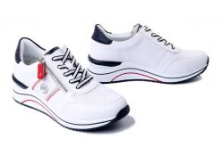 RIEKER REMONTE D0T04-81 white combination, półbuty damskie. Białe półbuty damskie Rieker Remonte, bez wzorów, ze skóry, bez obcasa, na koturnie, bez zapięcia. Za 419.90 zł.