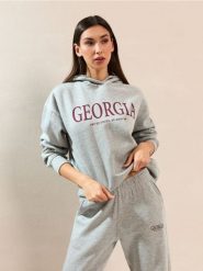 Bluza hoodie z napisem Georgia - szary. Szare bluzy damskie Sinsay, l, bez wzorów, bez kaptura. Za 39.99 zł.