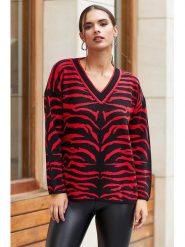 Milan Kiss Sweter w kolorze czerwonym ze wzorem rozmiar: M. Czerwone swetry klasyczne damskie Milan Kiss, m, bez kołnierzyka. Za 138.21 zł.