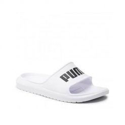 Klapki basenowe dla dorosłych Puma Divecat v2. Białe klapki damskie Puma, bez wzorów, z materiału, bez obcasa, bez zapięcia. W wyprzedaży za 187.20 zł.