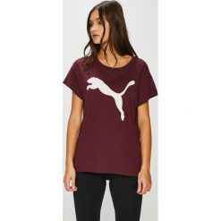 Puma - Top. Brązowe koszulki sportowe damskie Puma, z nadrukiem, z bawełny, z krótkim rękawem. Za 99.90 zł.
