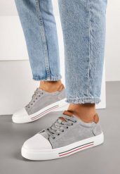 Szare Płaskie Trampki ze Skóry Naturalnej ze Skórzaną Wkładką i Ozdobnym Noskiem Milili. Szare trampki damskie Renee, bez wzorów, z jeansu, bez zapięcia. Za 149.99 zł.