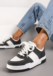 Czarno-Białe Sneakersy z Imitacji Skóry do Kostki ze Sznurowaniami na Grubej Podeszwie Ramara. Czarne obuwie sportowe damskie Renee, z materiału, bez zapięcia. Za 79.99 zł.