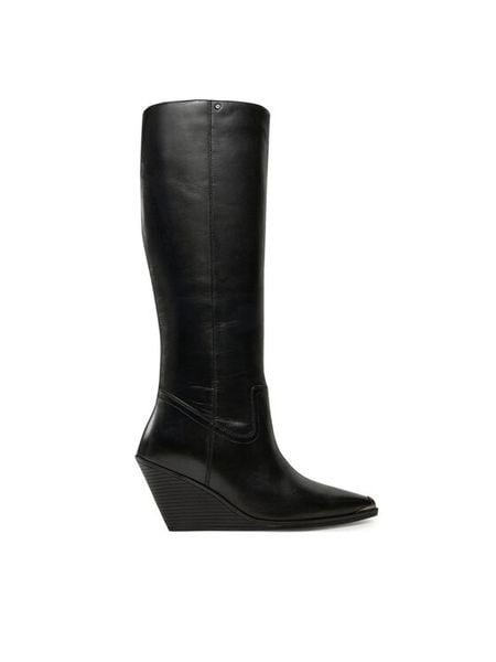 Bronx Kozaki Xyl-A 14336-A Czarny. Czarne kozaki damskie Bronx, ze skóry, bez obcasa, na koturnie, bez zapięcia. Za 589.99 zł.