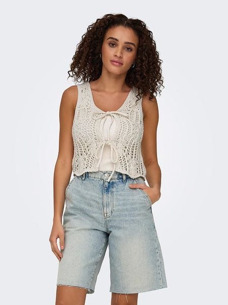 ONLY Kamizelka dzianinowa w kolorze kremowym rozmiar: M. Brązowe kamizelki damskie Only, m, bez wzorów, z bawełny, bez kaptura. Za 65.54 zł.