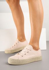 Różowe Trampki z Ozdobną Plecionką Filarra. Czerwone obuwie sportowe damskie Born2be, z jeansu, bez zapięcia. Za 79.99 zł.