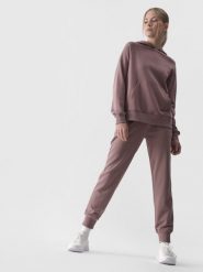 4F Spodnie dresowe joggery damskie - beżowe XS. Brązowe spodnie dresowe damskie 4F, bez wzorów, z bawełny. Za 129.99 zł.